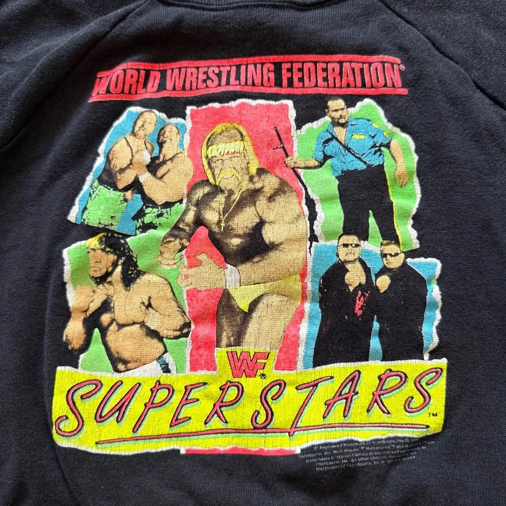 Vintage WWF Superstars Sweatshirt Hulk Hogan Kids Black‎ Crewneck USA